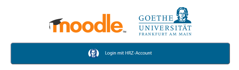 Logo Moodle, Logo Goethe-Universität, Login Button